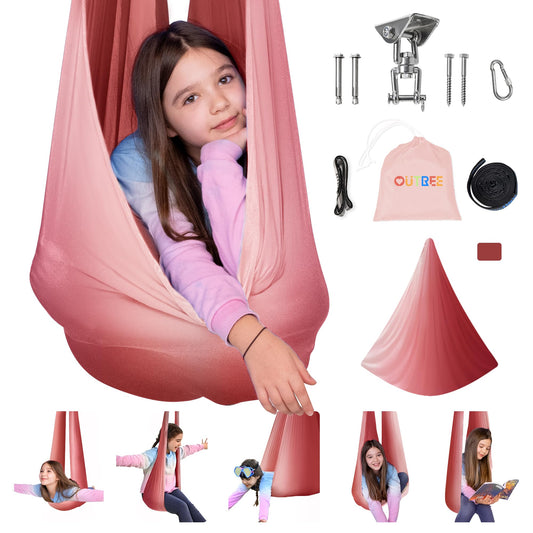 OUTREE sensory swing with 360° swivel hanger offering versatile hanging options at home