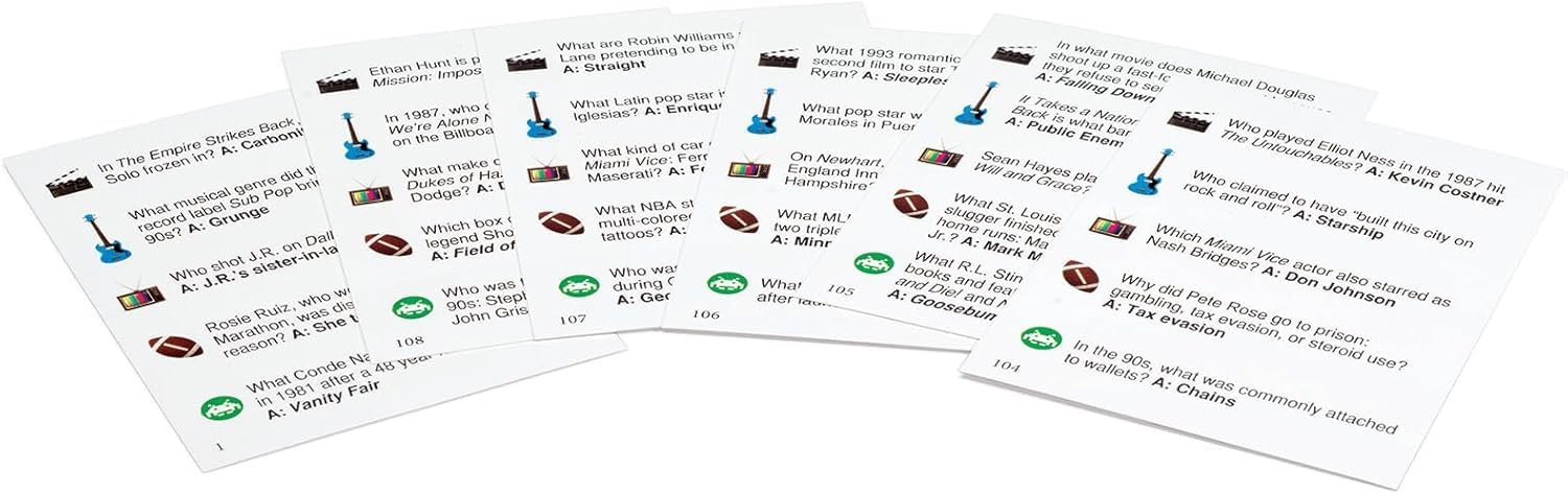 Outset Media 80s 90s Trivia box opened, components visible for easy play.