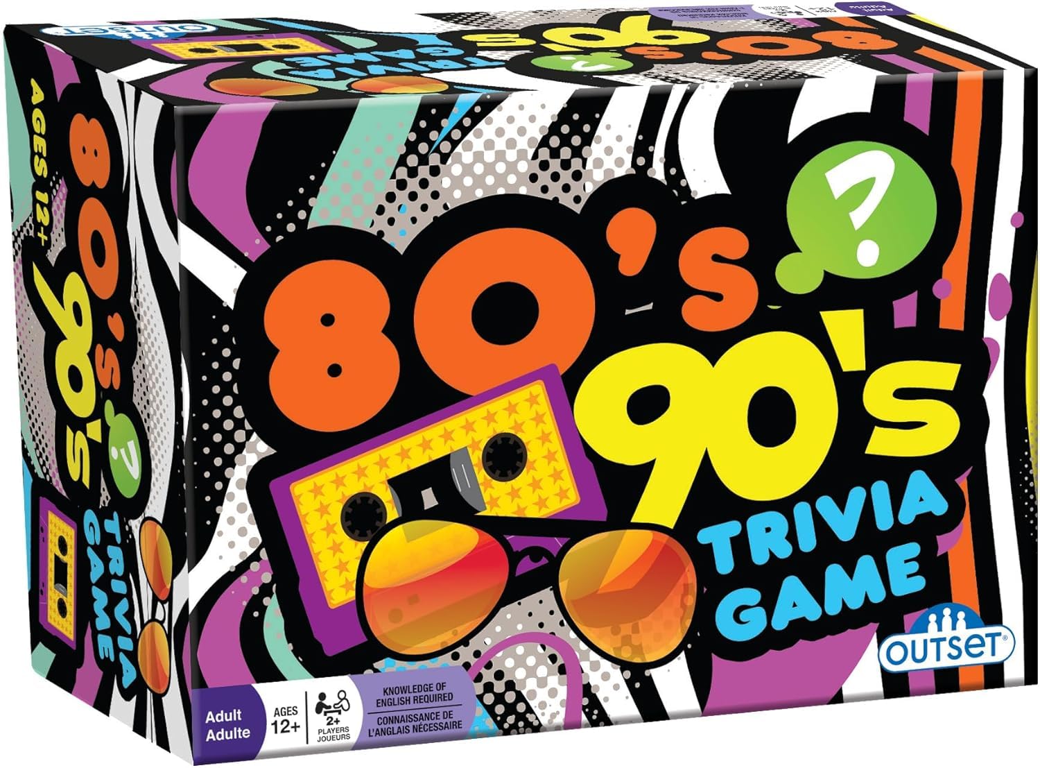 Outset Media 80s 90s Trivia cards deck for instant game-night entertainment.