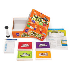 Outset Media charades cards spread across four themes for quick, varied play sessions.