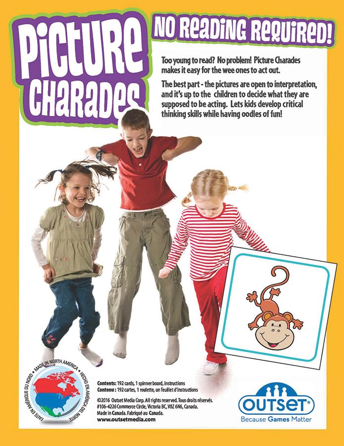 Outset Media Picture Charades box emphasizes Made in Canada quality for families.