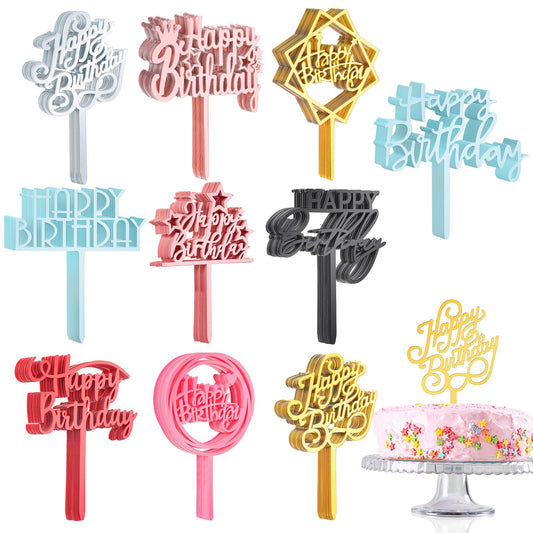 Outus 150-pcs happy birthday cake toppers in assorted designs for versatile decorating.