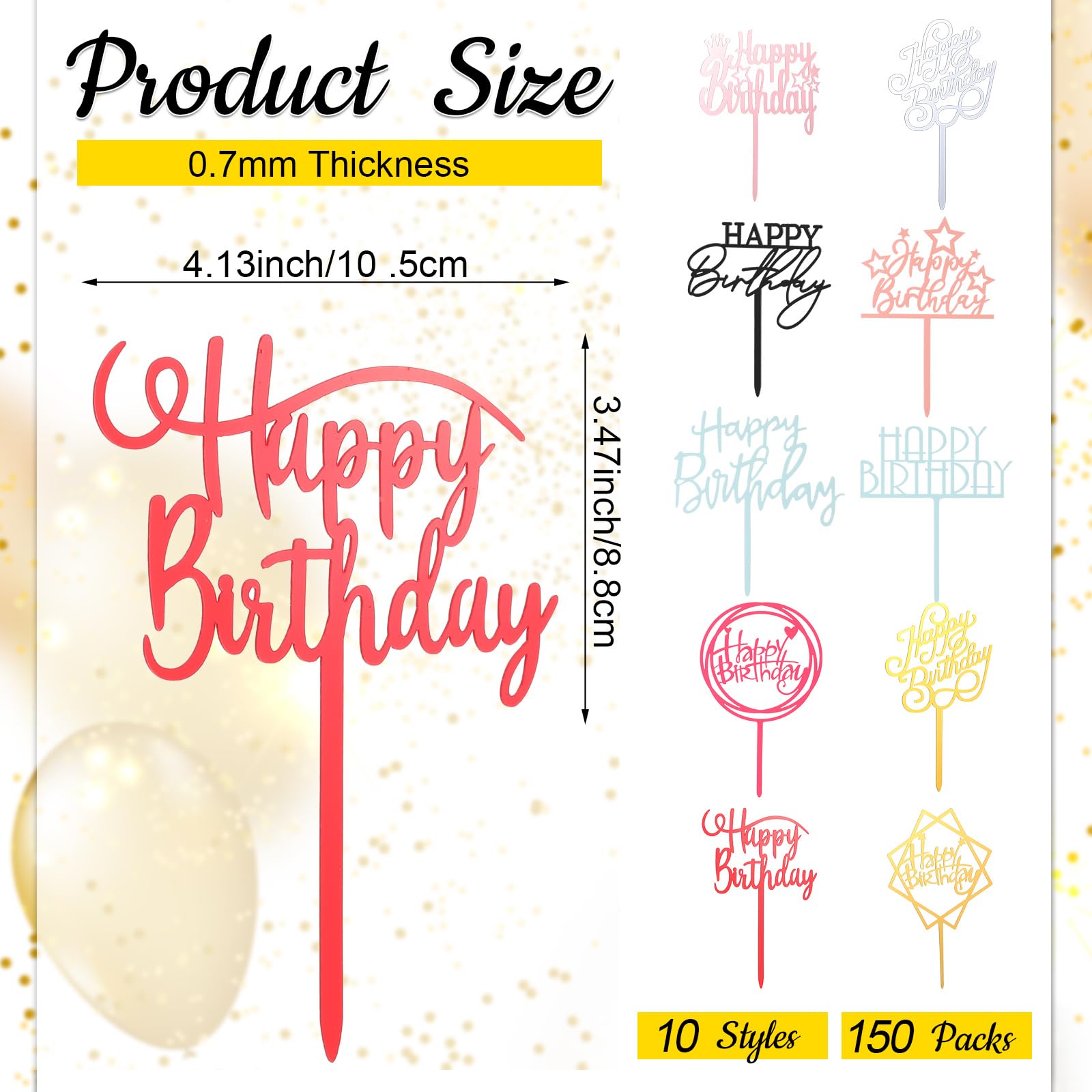 Outus double-sided acrylic topper with glitter-free finish for durable, vibrant cake decoration.