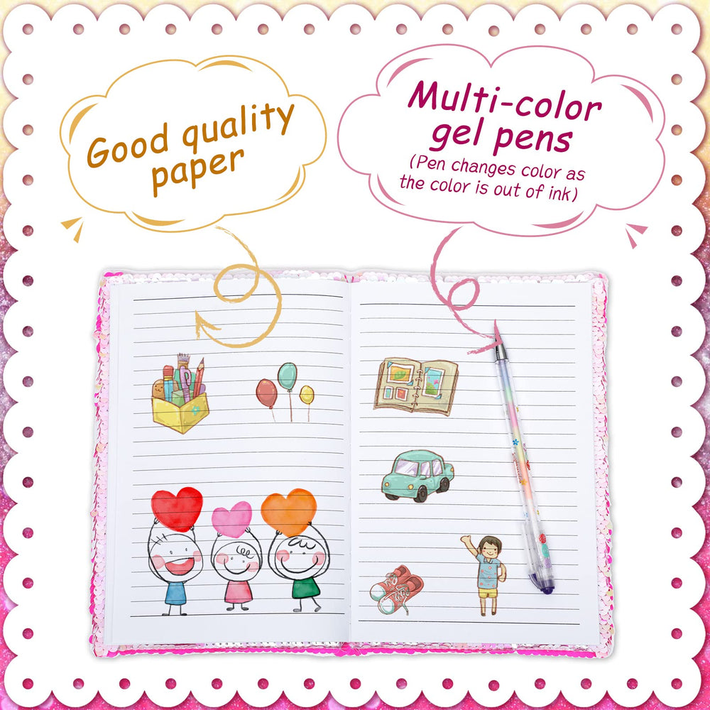 Outus sequin notebook ideal for notes, doodles, and diaries.