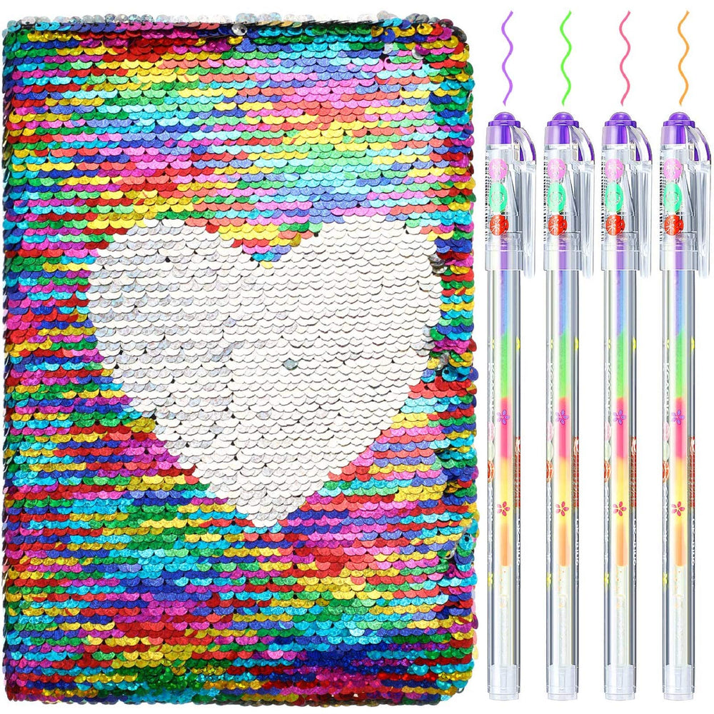Outus sequin journal with rainbow heart cover for creative writing and doodling