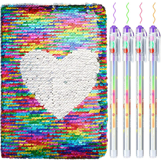 Outus sequin journal with rainbow heart cover for creative writing and doodling