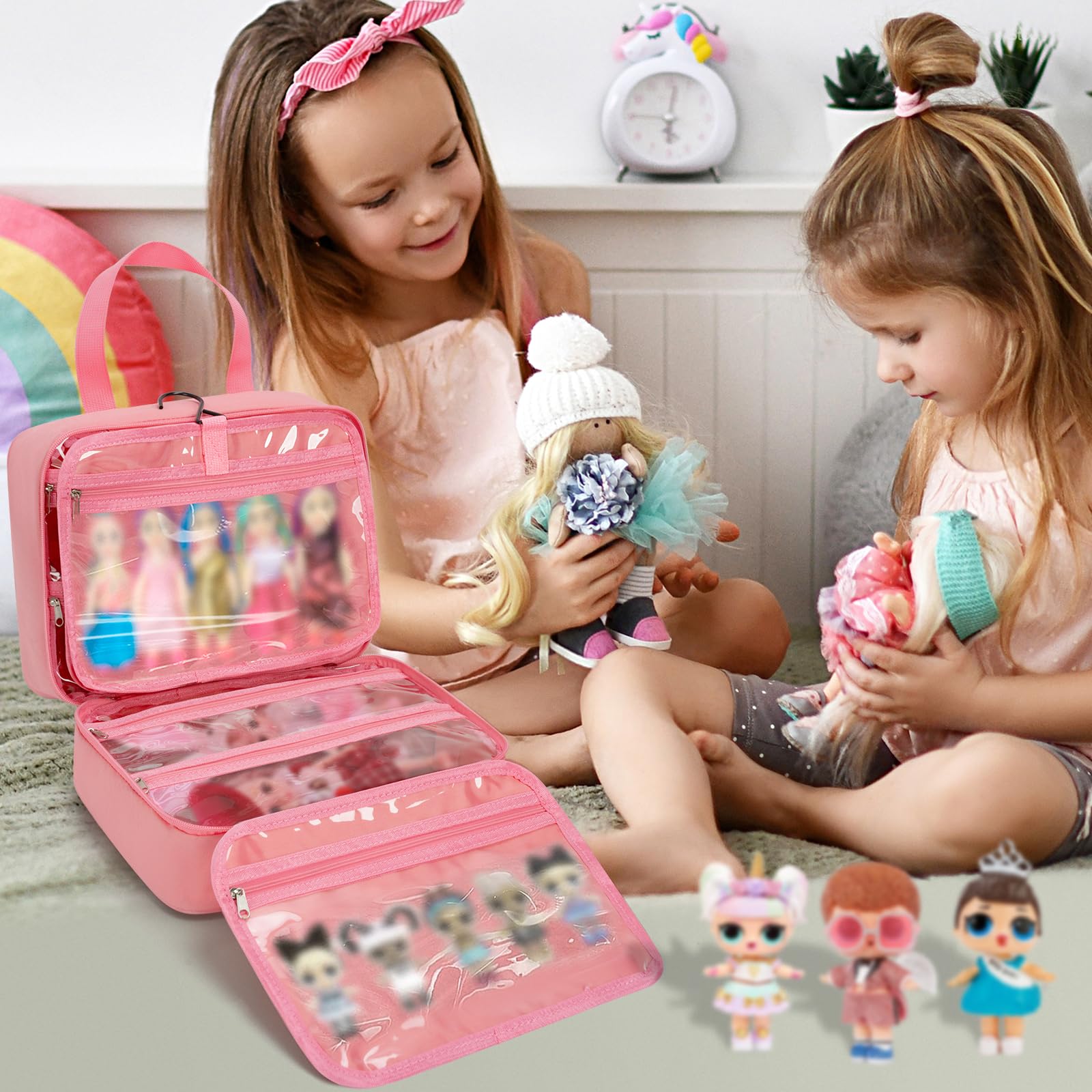 Fits dolls up to 11 inches for organized display.