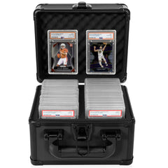 OUUTMEE graded card case with aluminum frame protects slabs during storage.