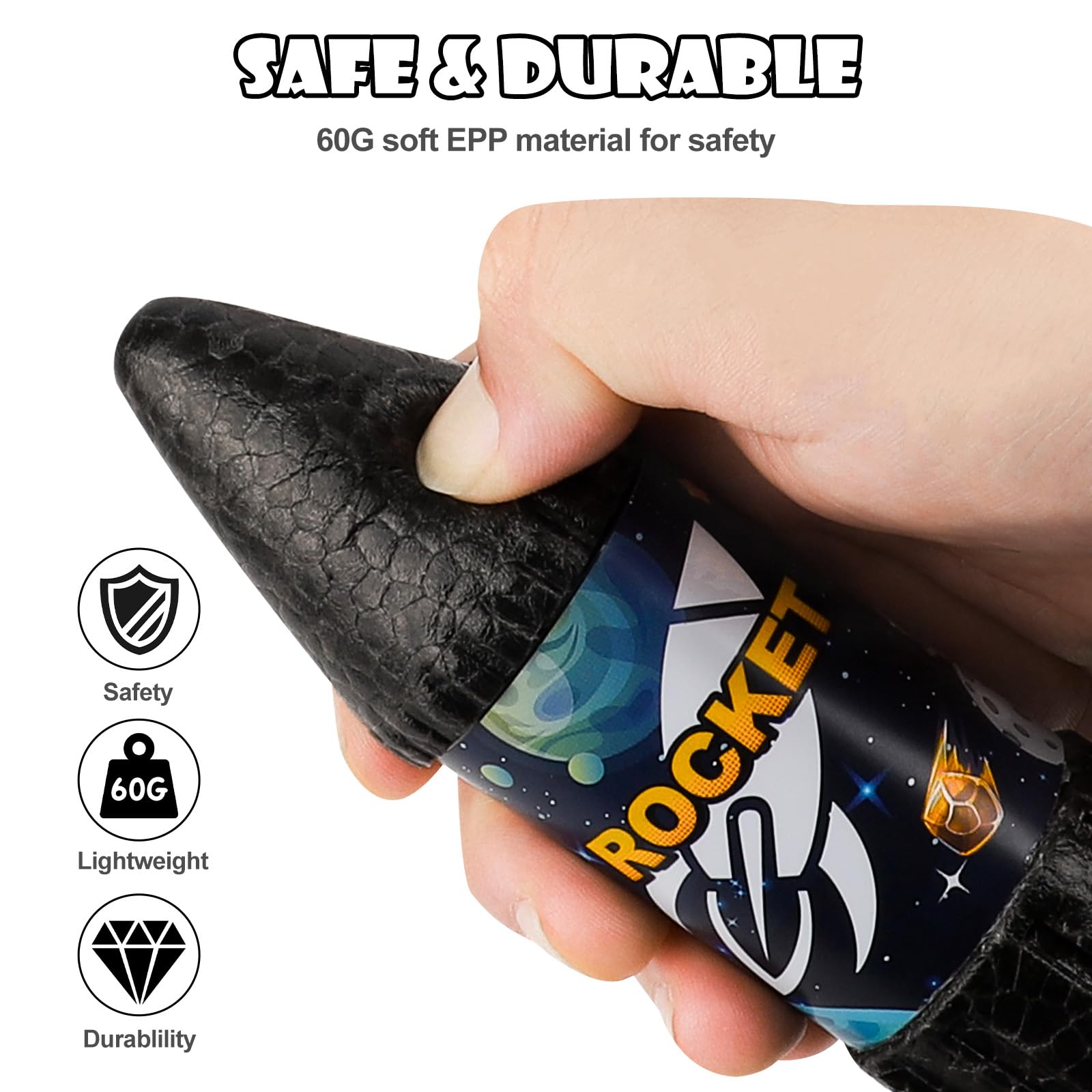 Ovaasy Rocket Launcher blue recharge setup emphasizes USB charging for eco-friendly use.