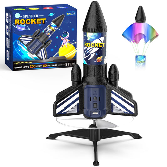 Ovaasy Rocket Launcher blue front view highlights compact, kid-safe exterior for outdoor play.