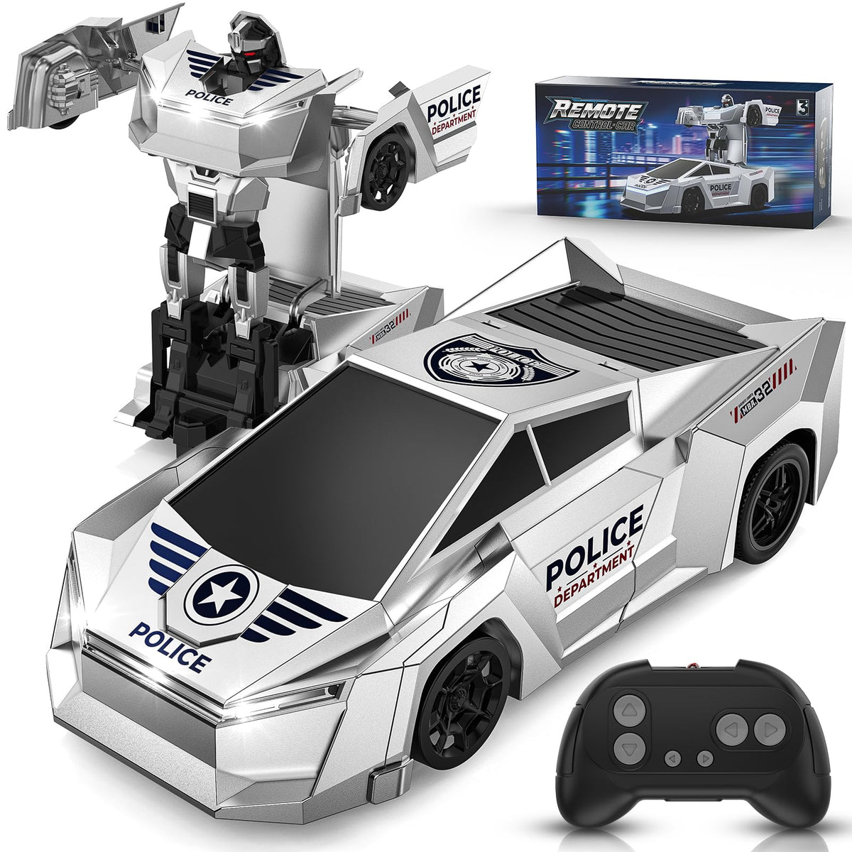 Ovaasy Transform RC Car front view with futuristic silver finish