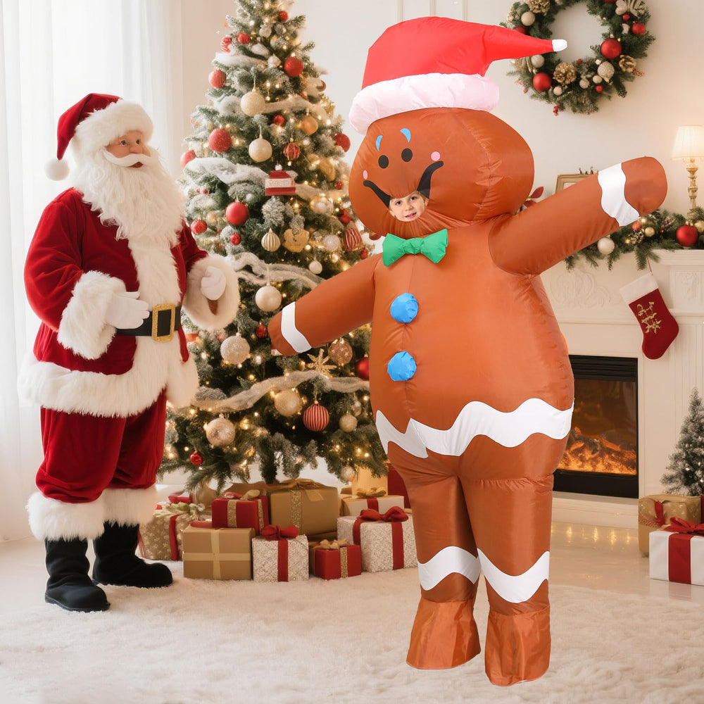 OVIFM Inflatable fan-equipped gingerbread costume, quick inflate for instant fun.
