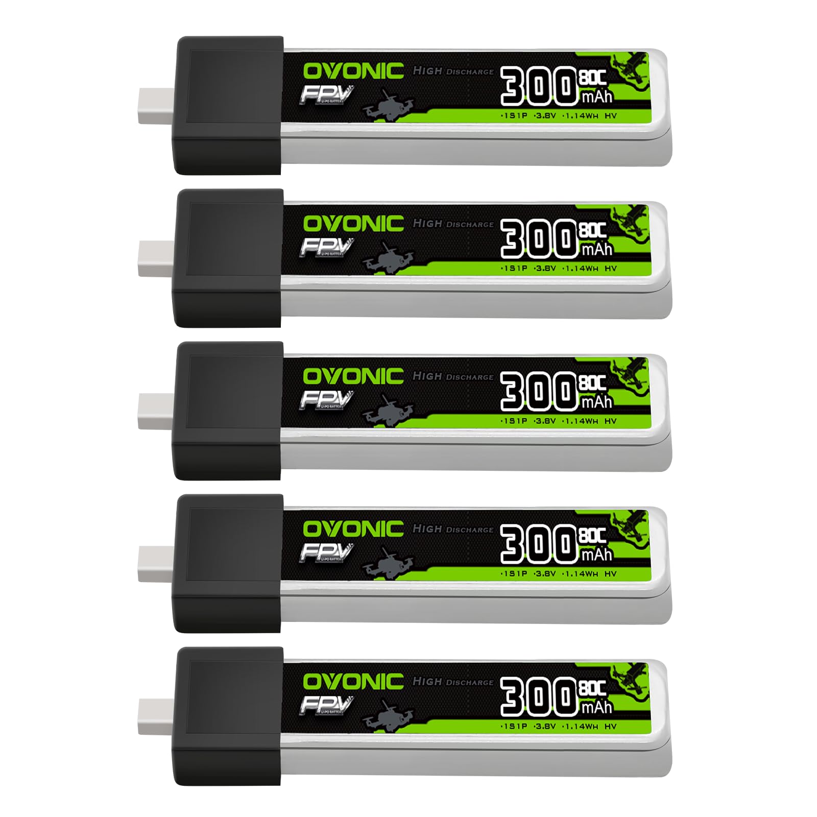 OVONIC 1S LiPo battery with BT2.0 plug—front view, lightweight power for micro RC crafts.