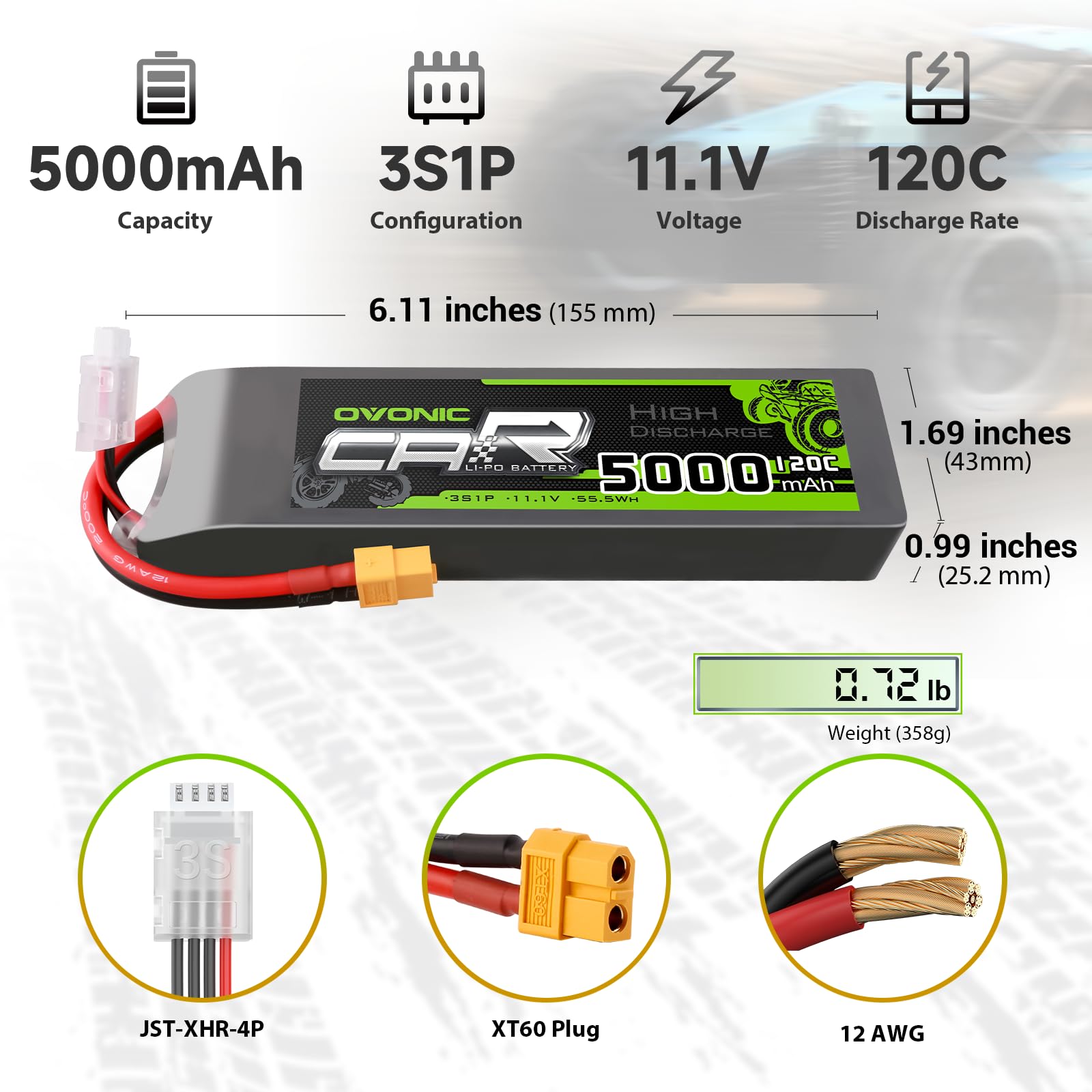 OVONIC two-pack RC battery bundle in compact case for convenient setups