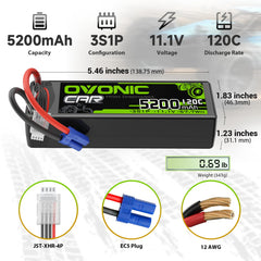 OVONIC 3S LiPo battery dimensions for compact RC fit.