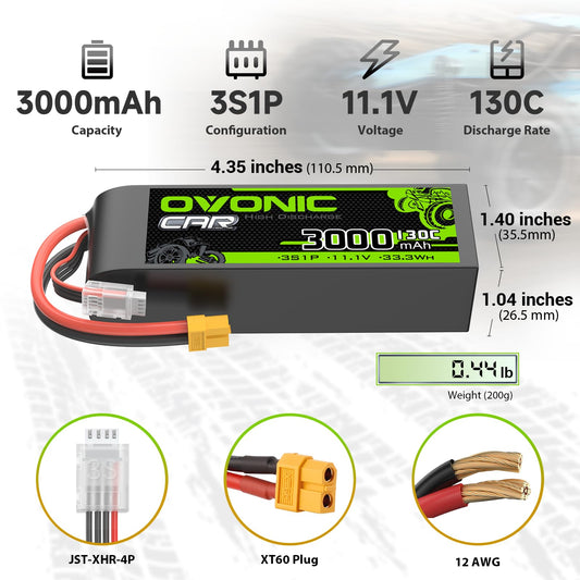 Close-up of OVONIC battery charging side with JST-XHR-4P plug.