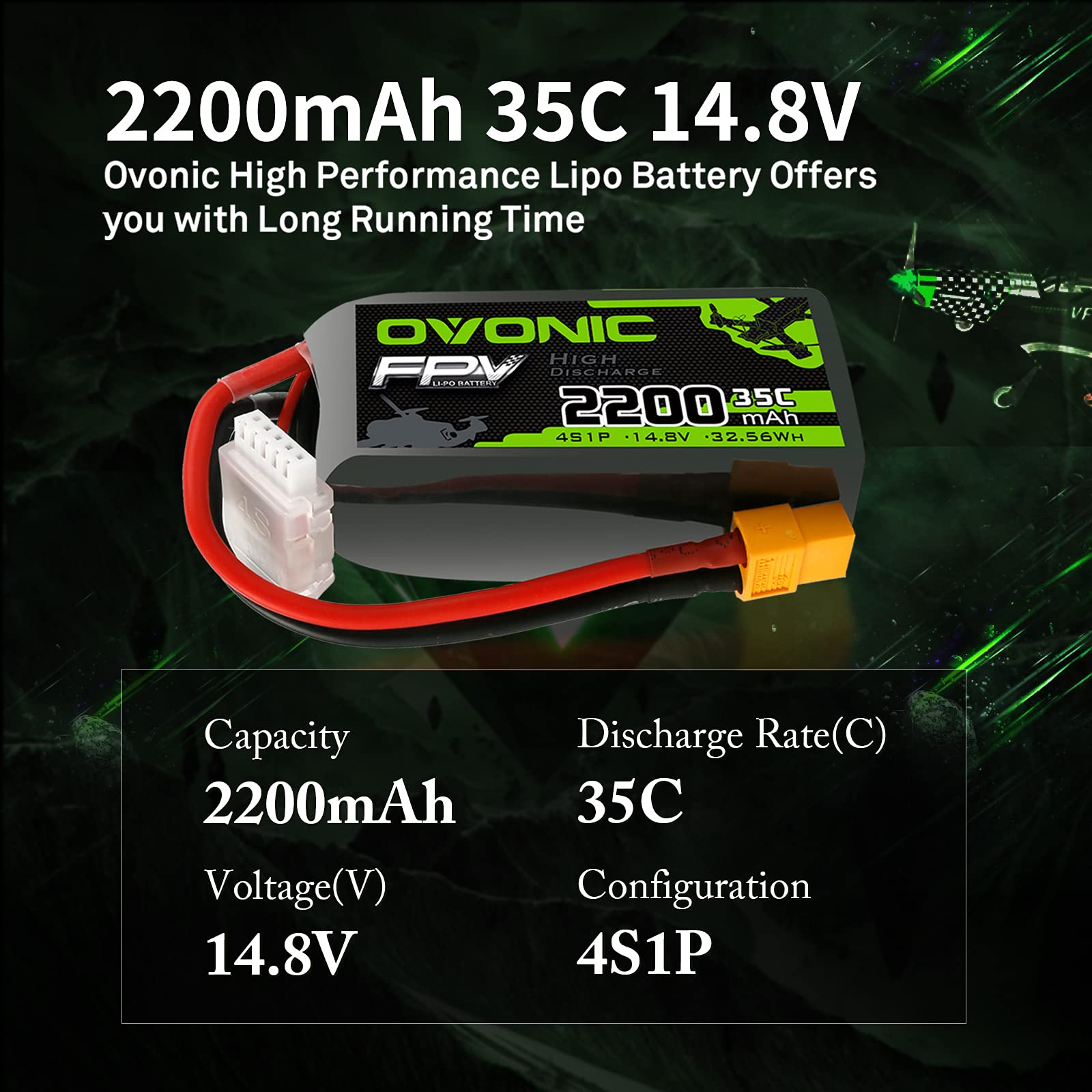 OVONIC 4S LiPo battery side view emphasizing slim profile and integration.