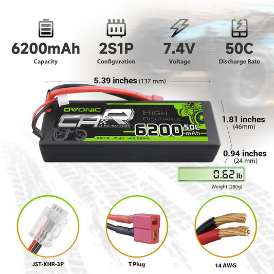 OVONIC 6200mAh 7.4V LiPo battery compact design for extended RC sessions