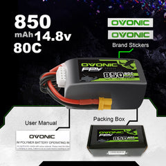 OVONIC label highlights warranty and safety information on the battery