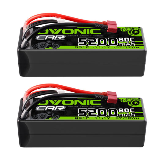 OVONIC Lipo battery 11.1V 80C 5200mAh with T-Plug for high-performance RC models.