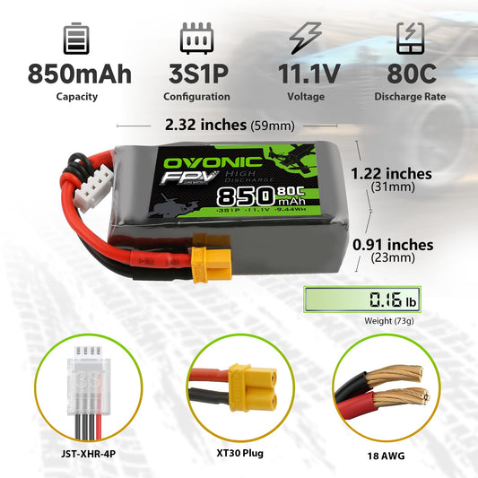 OVONIC Lipo Battery dimensions 58x30x22 mm for compact RC fits