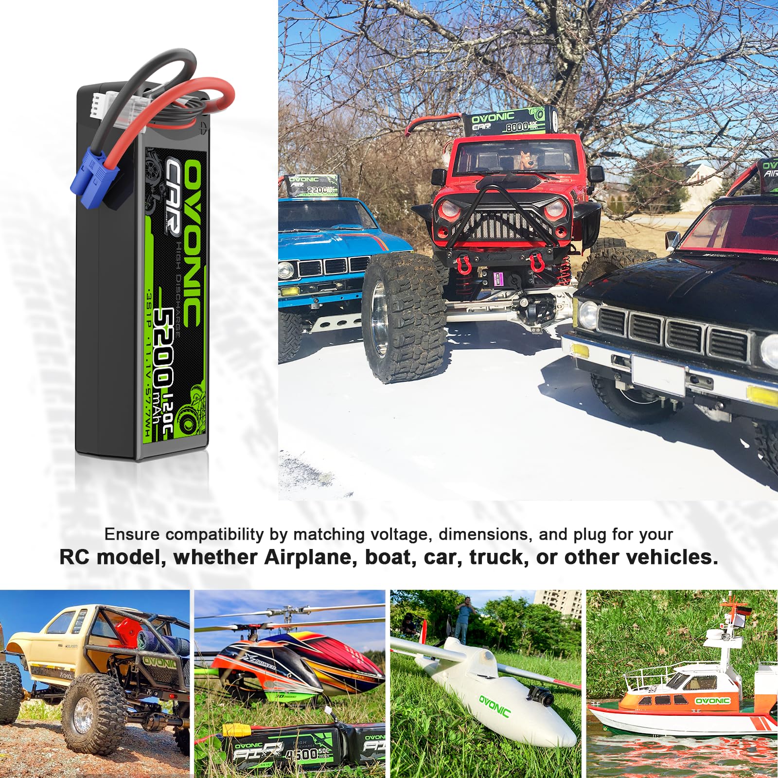 OVONIC Lipo voltage checker included for safe charging.