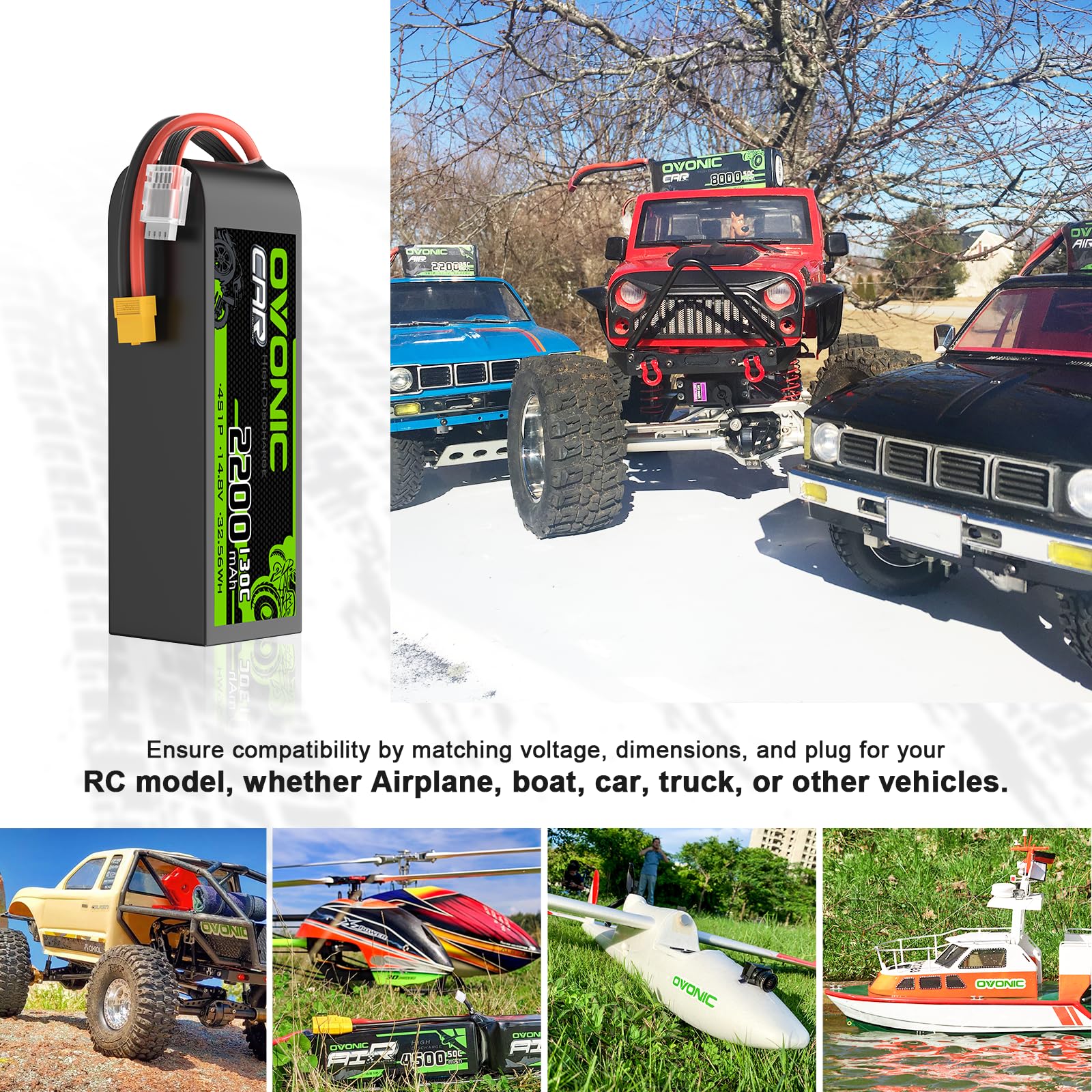 OVONIC 4S battery dimensions help you verify RC compatibility.