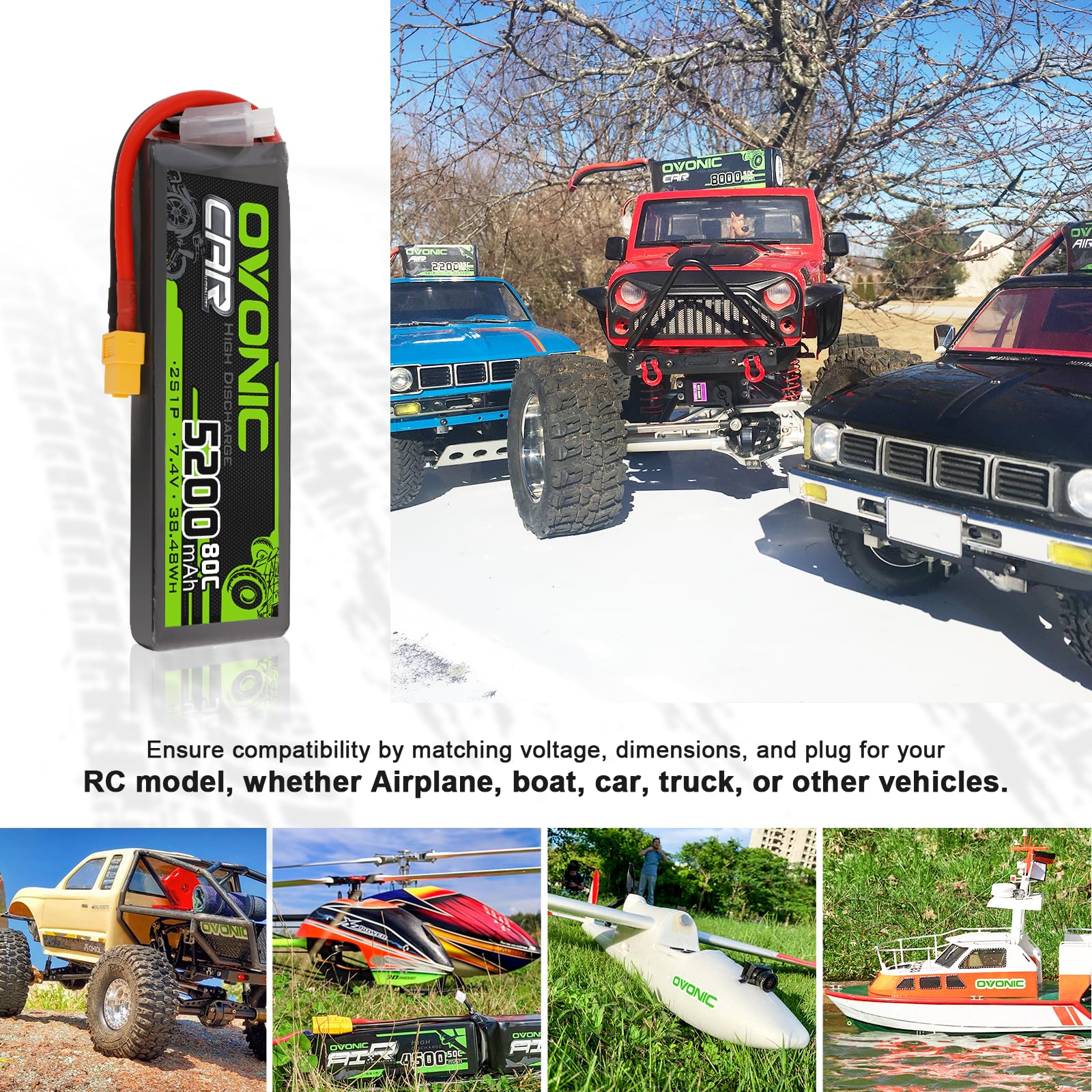 OVONIC compatible with 1/8 and 1/10 RC cars, buggies.