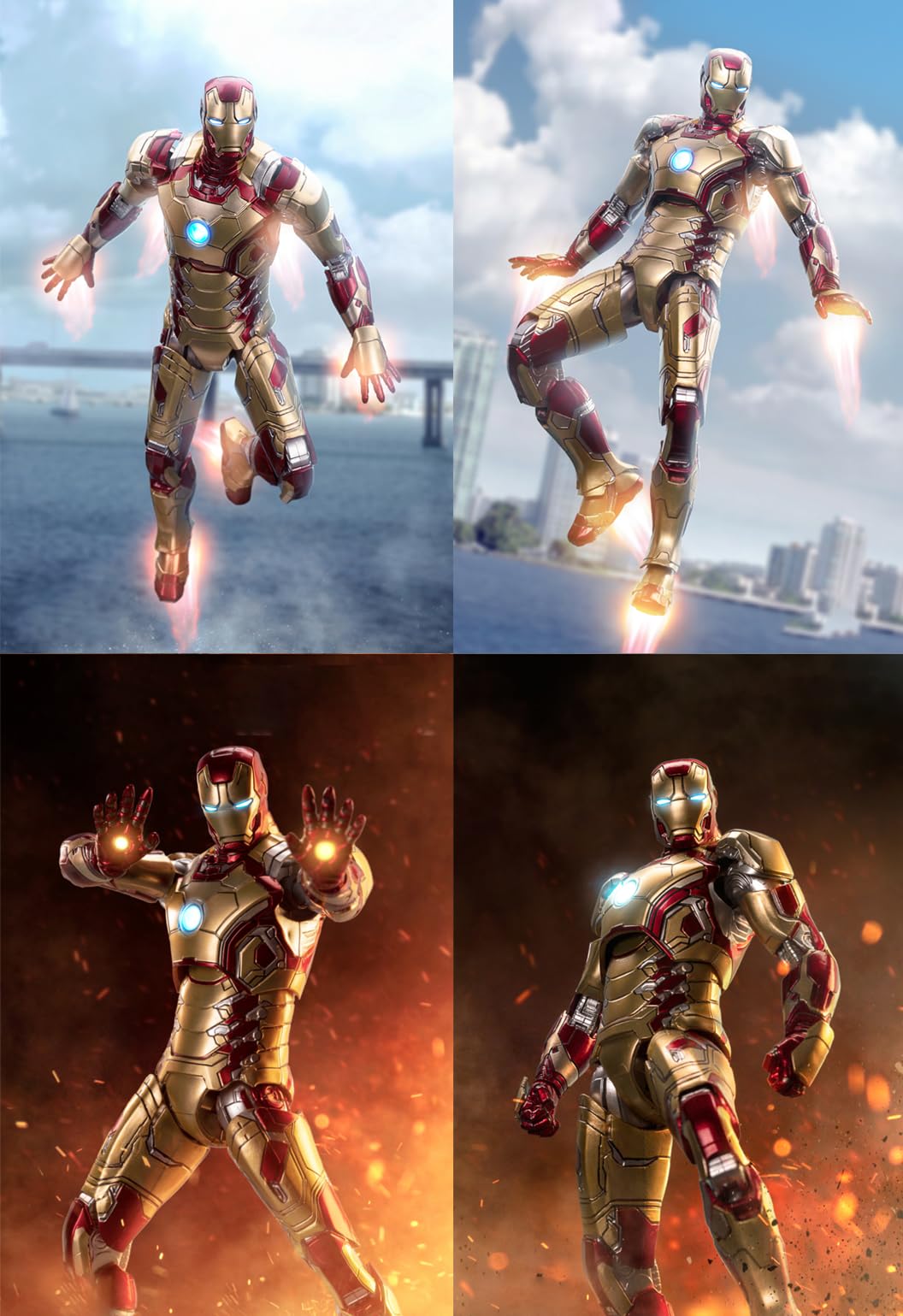 OVONNI MK42 Iron Man 7-Inch figure on multi-joint stand for stable posing.