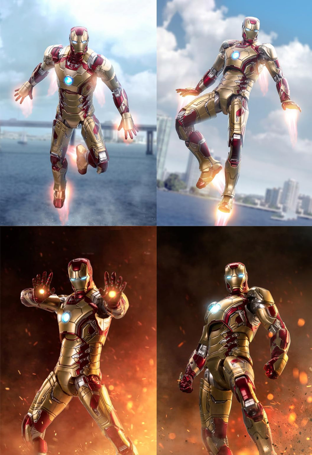 OVONNI MK42 Iron Man 7-Inch figure on multi-joint stand for stable posing.