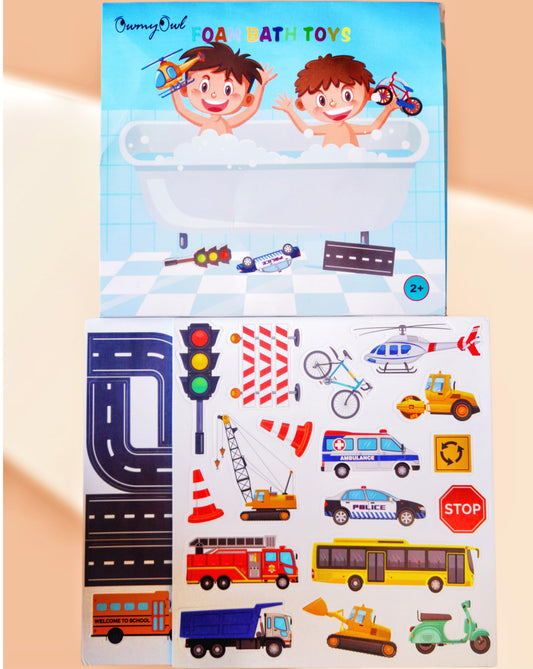 OWMYOWL construction vehicle stickers spark road-building pretend bath time