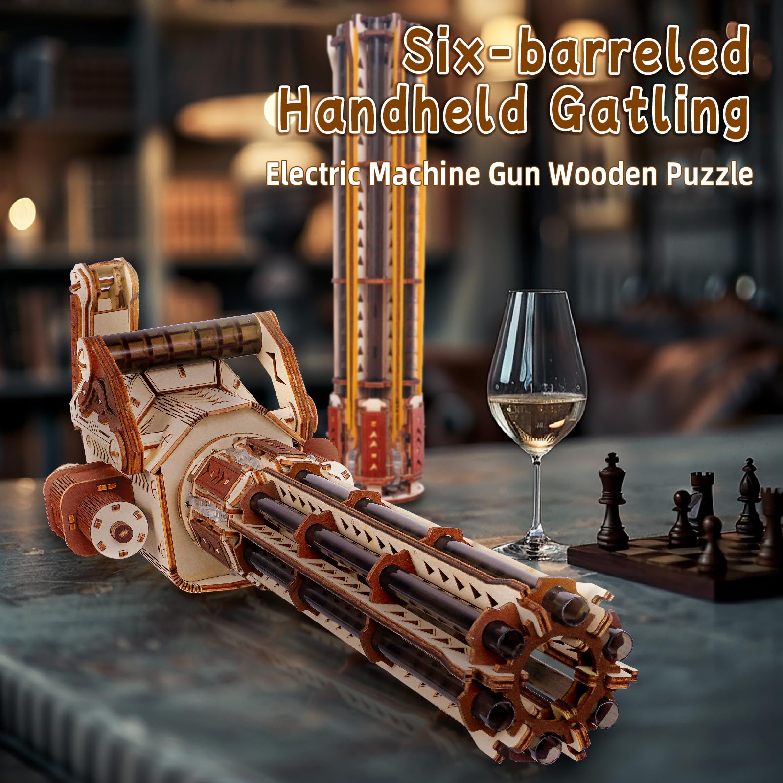 Ownone 1 wooden puzzle gun pieces close-up highlighting high-quality laser-cut edges for easy fitting.