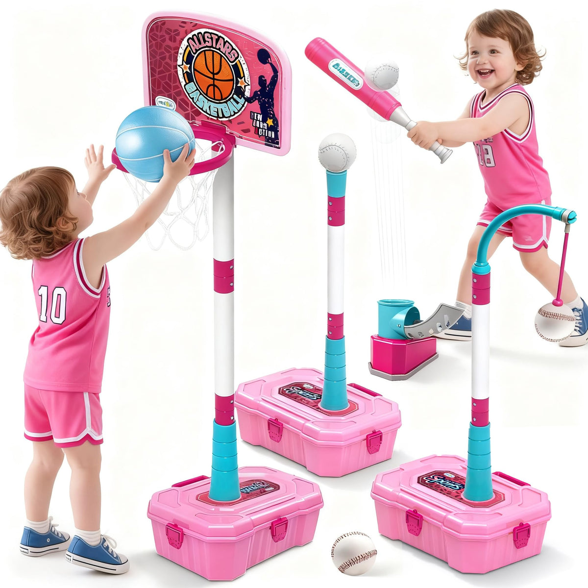 OWNONE pink basketball hoop front view promotes playful practice for girls