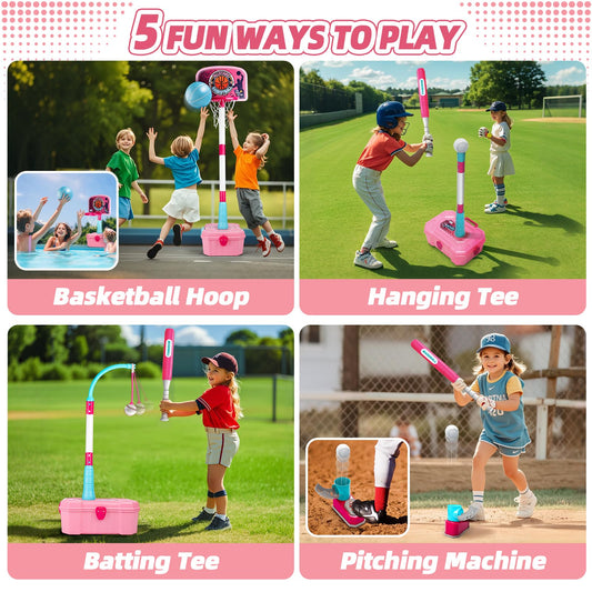 OWNONE pink hoop with adjustable height supports growing shooting skills