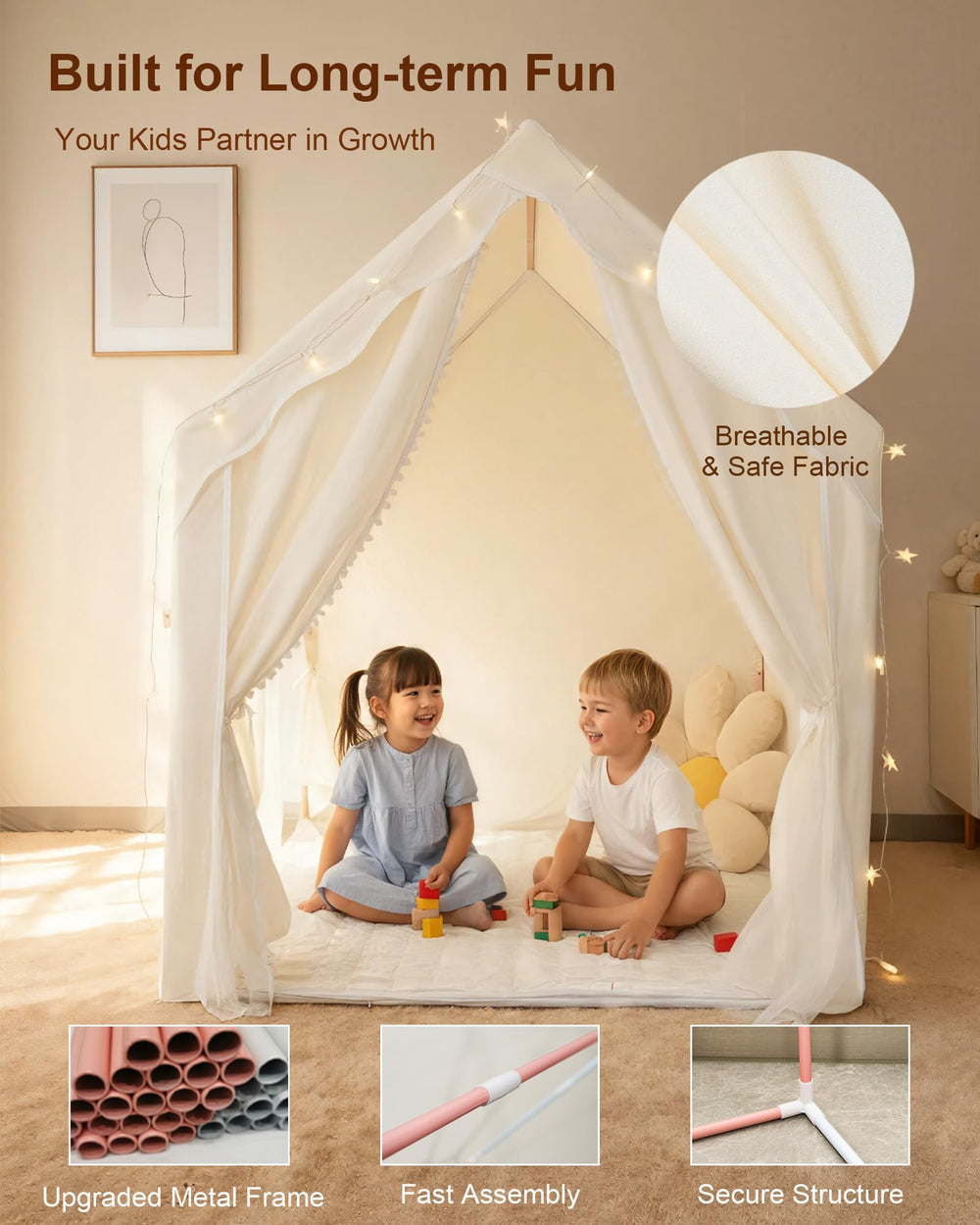 OWZEE 2-in-1 toddler tent with two open sides for flexible play.
