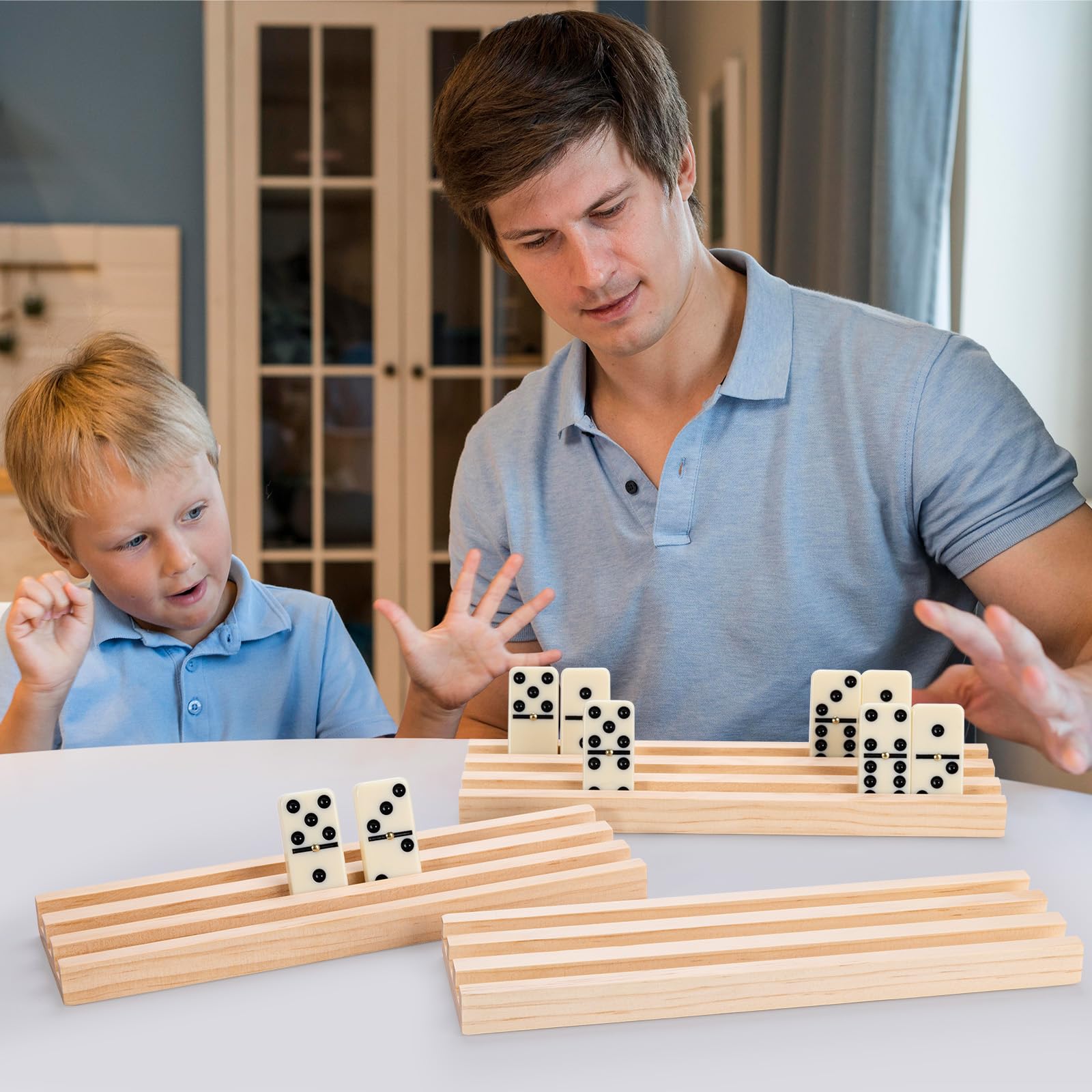 OZFRHO durable racks help keep dominoes organized during play.