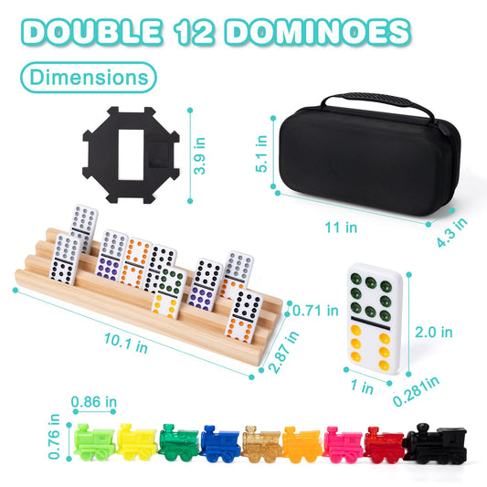 OZFRHO Mexican Train Dominoes trains vibrant pieces for lively family gameplay.