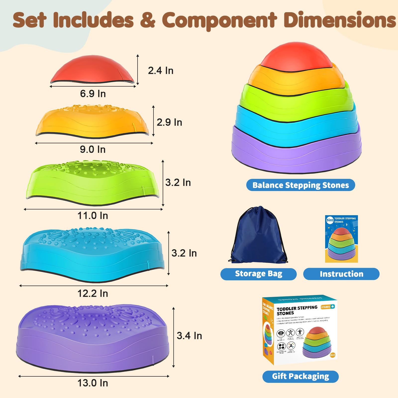 OZMI stepping stones laid out in a living room for active play.