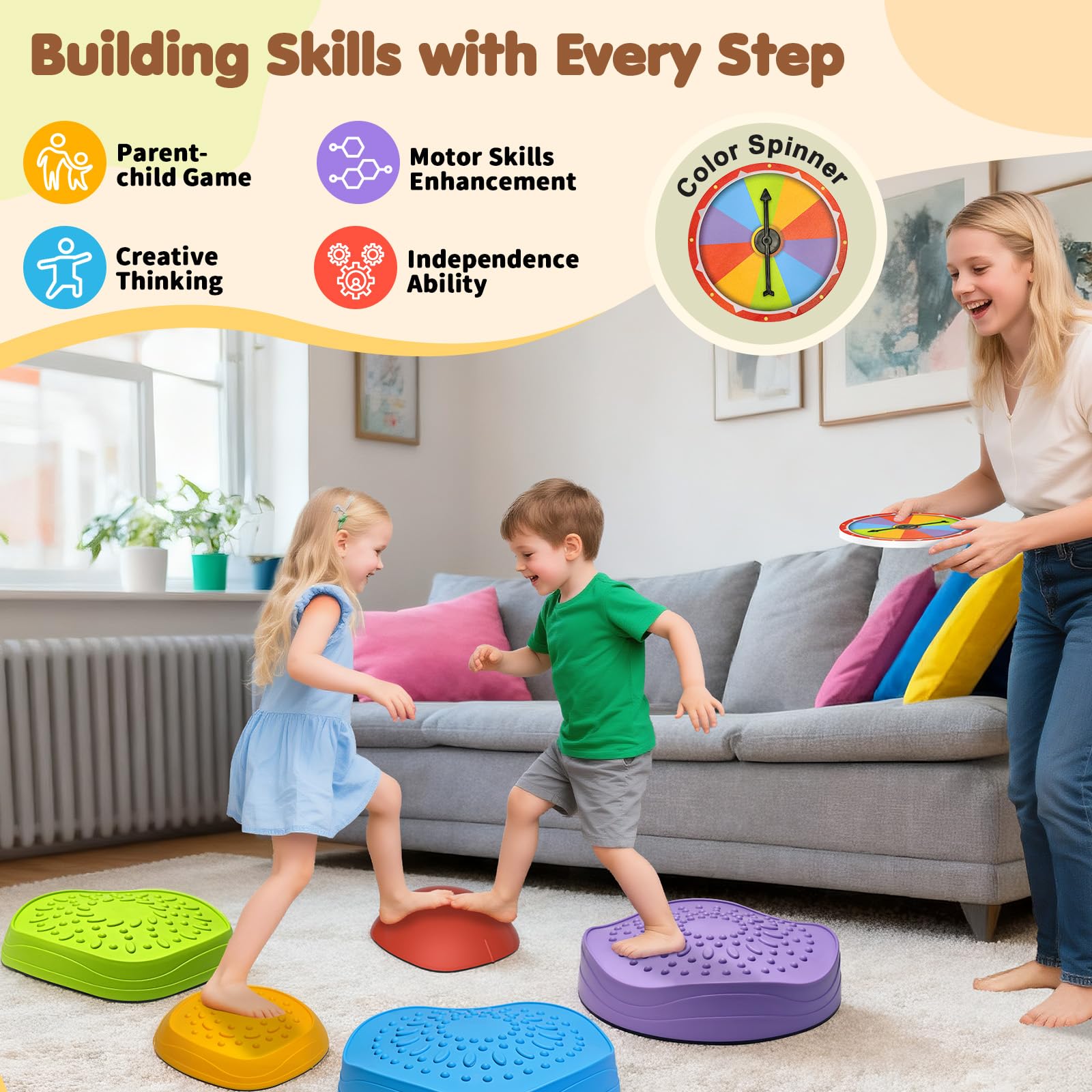 OZMI stepping stones non-slip surface provides safe footing for kids.