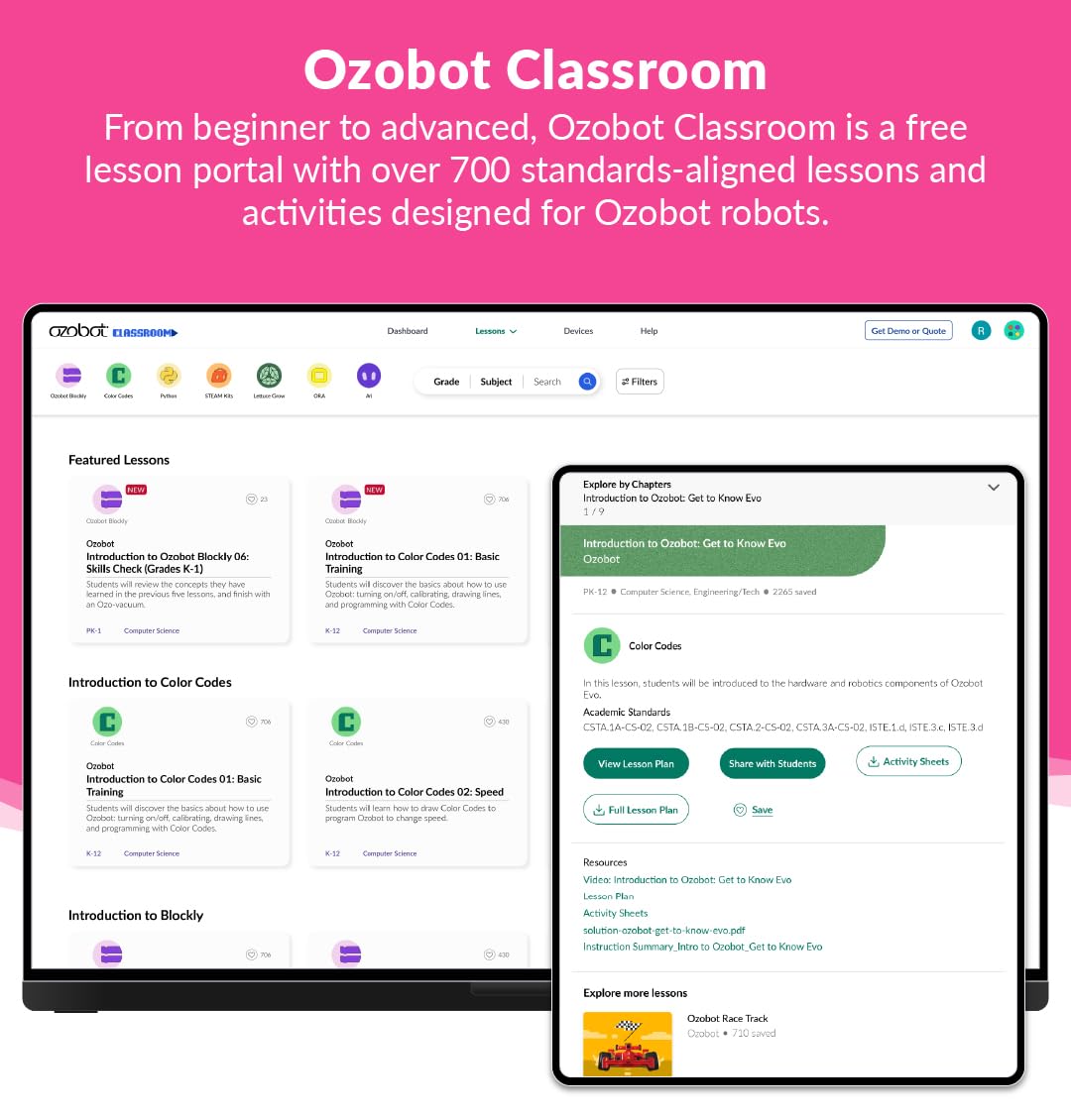 Expandable Ozobot kit with optional add-ons for extended activities