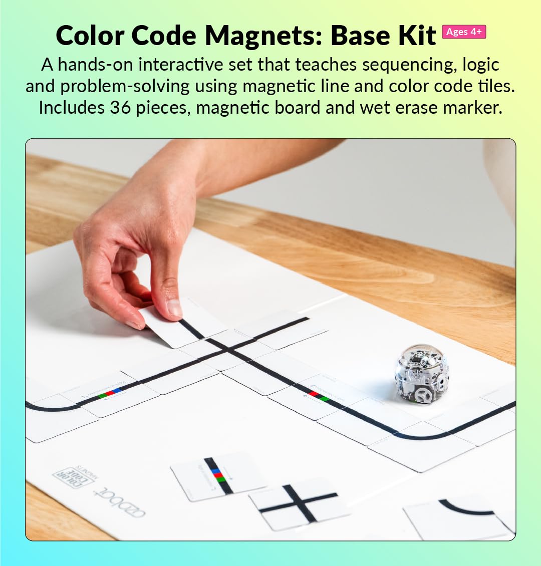 Ozobot magnetic marker used with tiles for quick, reusable coding demonstrations
