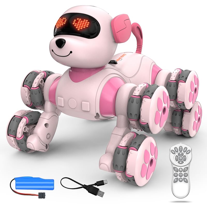 Paaxido 8WD stunt RC car dog on wood floor for versatile indoor play.