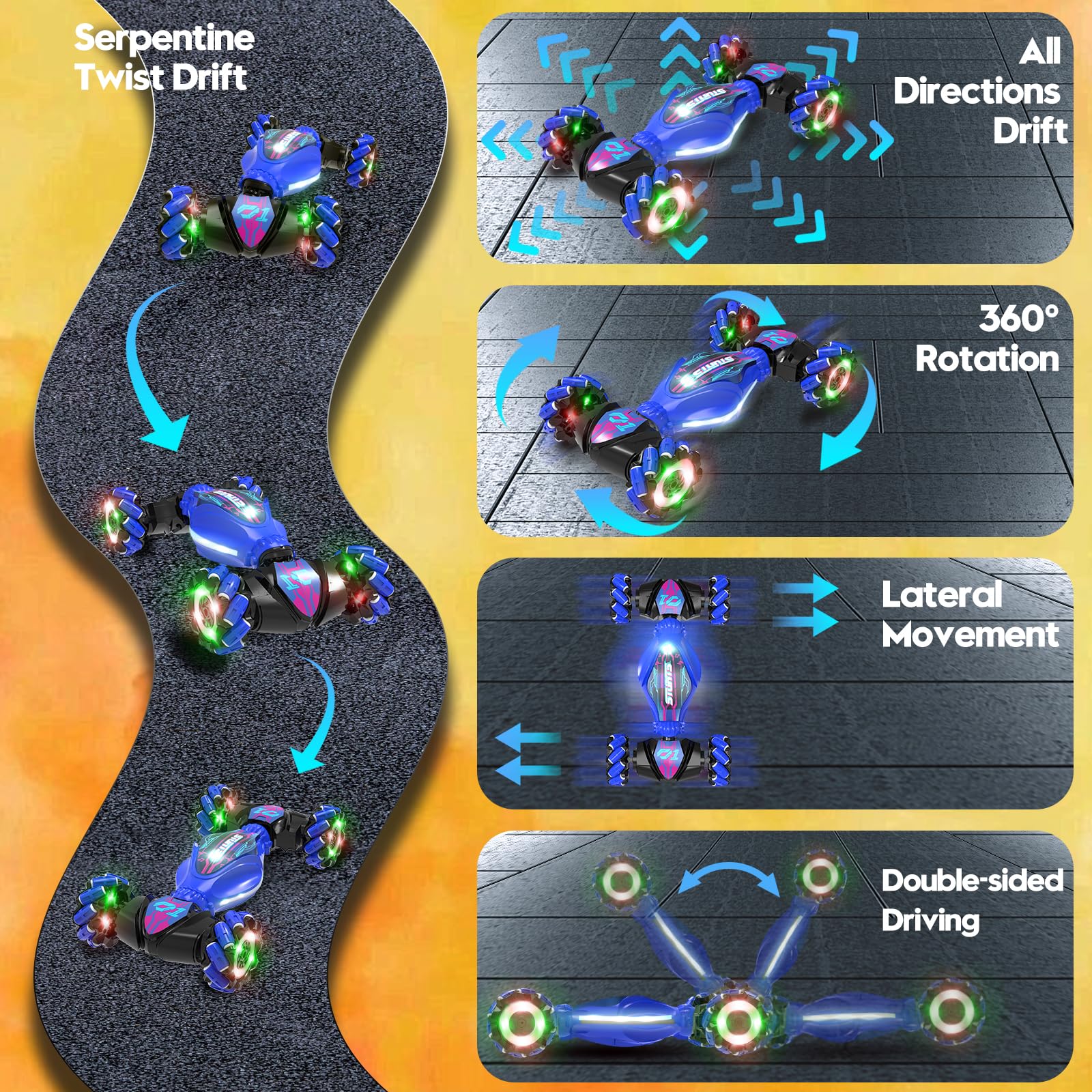 Paaxido Gesture RC Car LED lights illuminate racing moves.