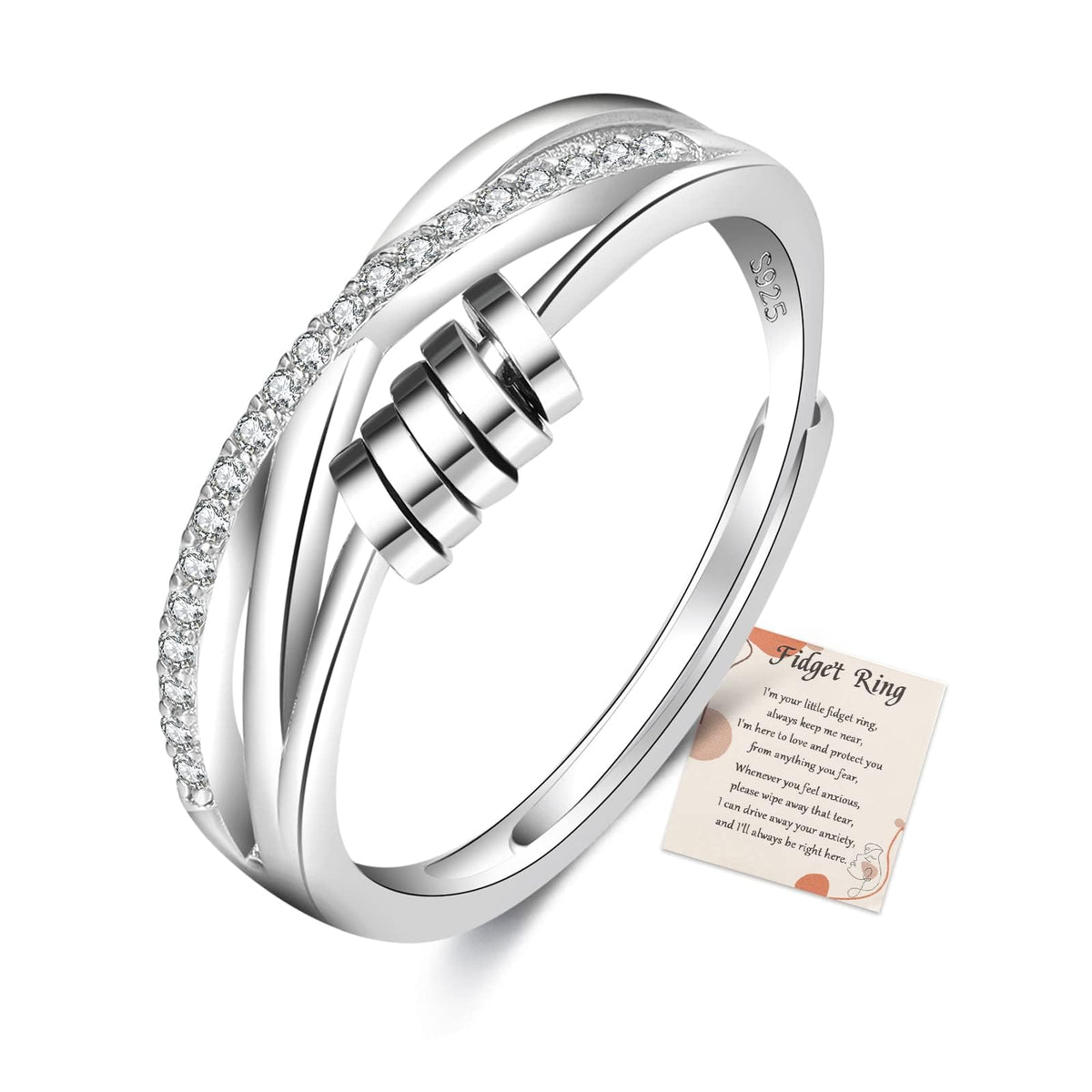 PABBEU anxiety ring in silver with spinner beads for calm focus