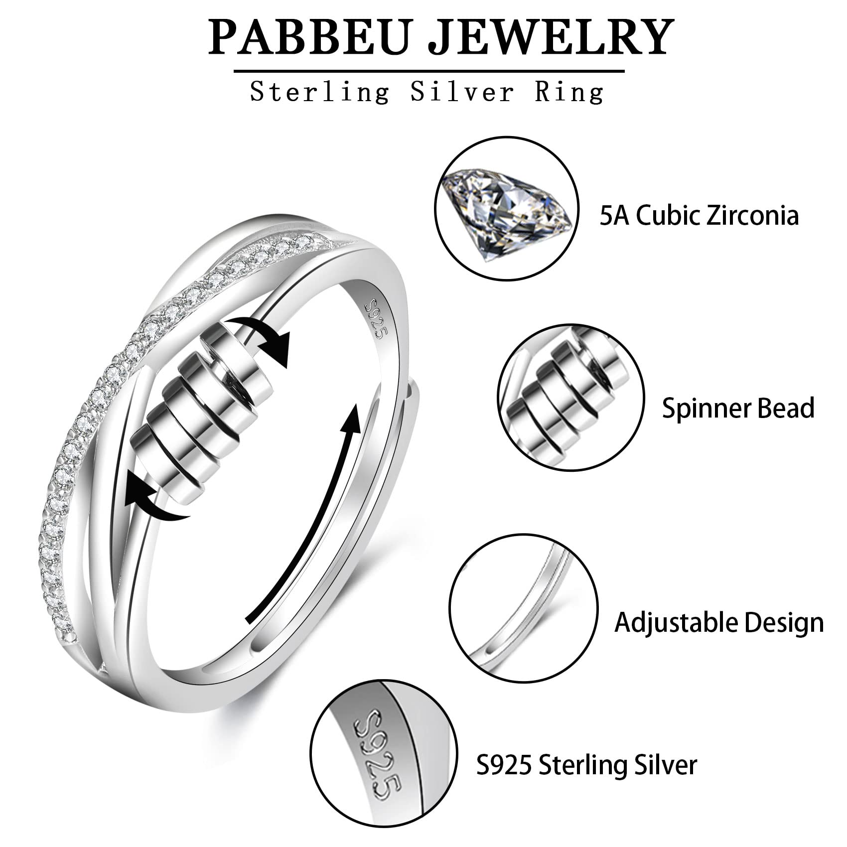 PABBEU To My Daughter spinner ring side view for quiet, focused fidgeting and anxiety relief