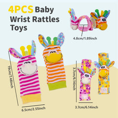 Padonise wrist rattles featuring a bear design stimulate visual interest and gentle auditory cues.