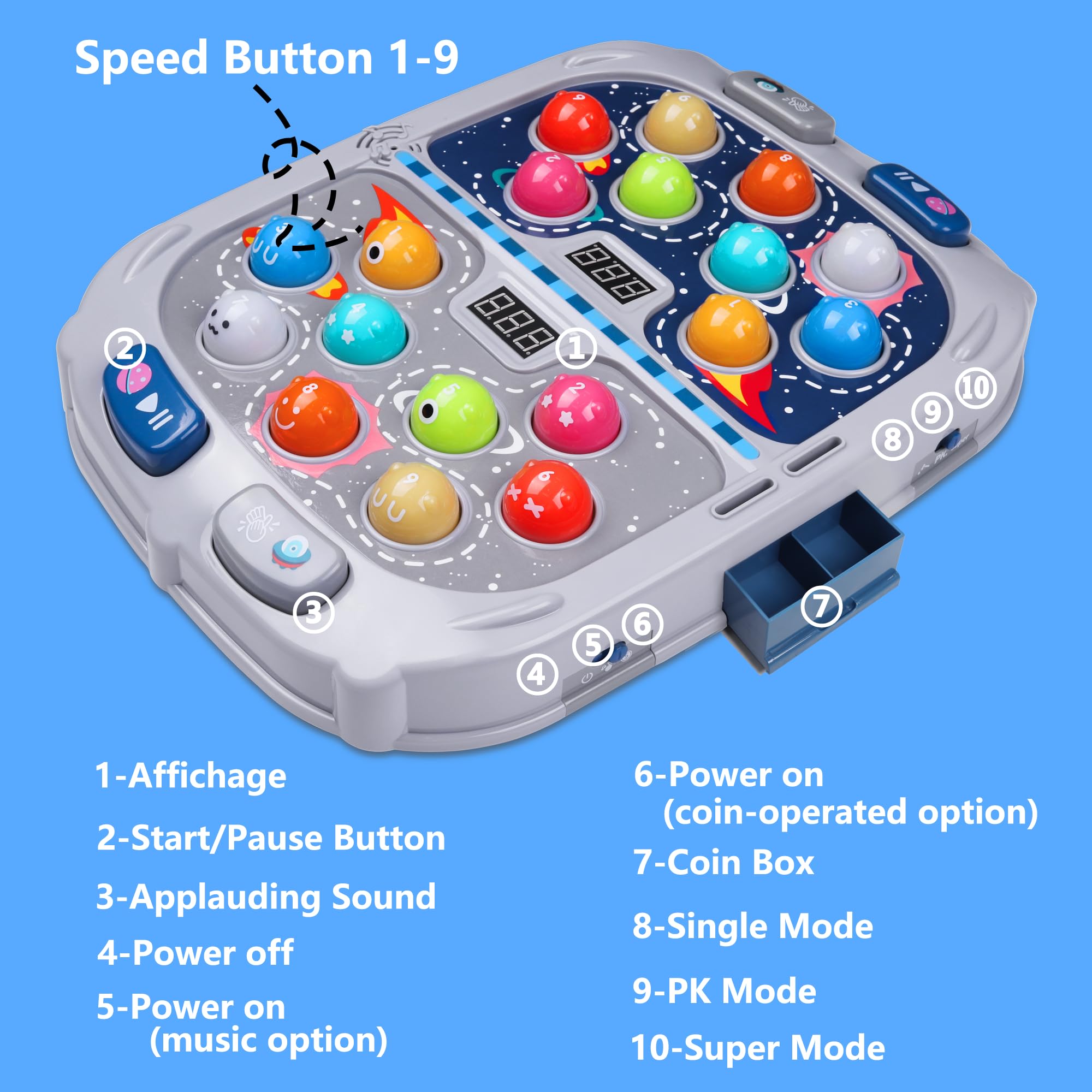 Pafolo Whack Game Mole light-up moles provide engaging visual feedback.