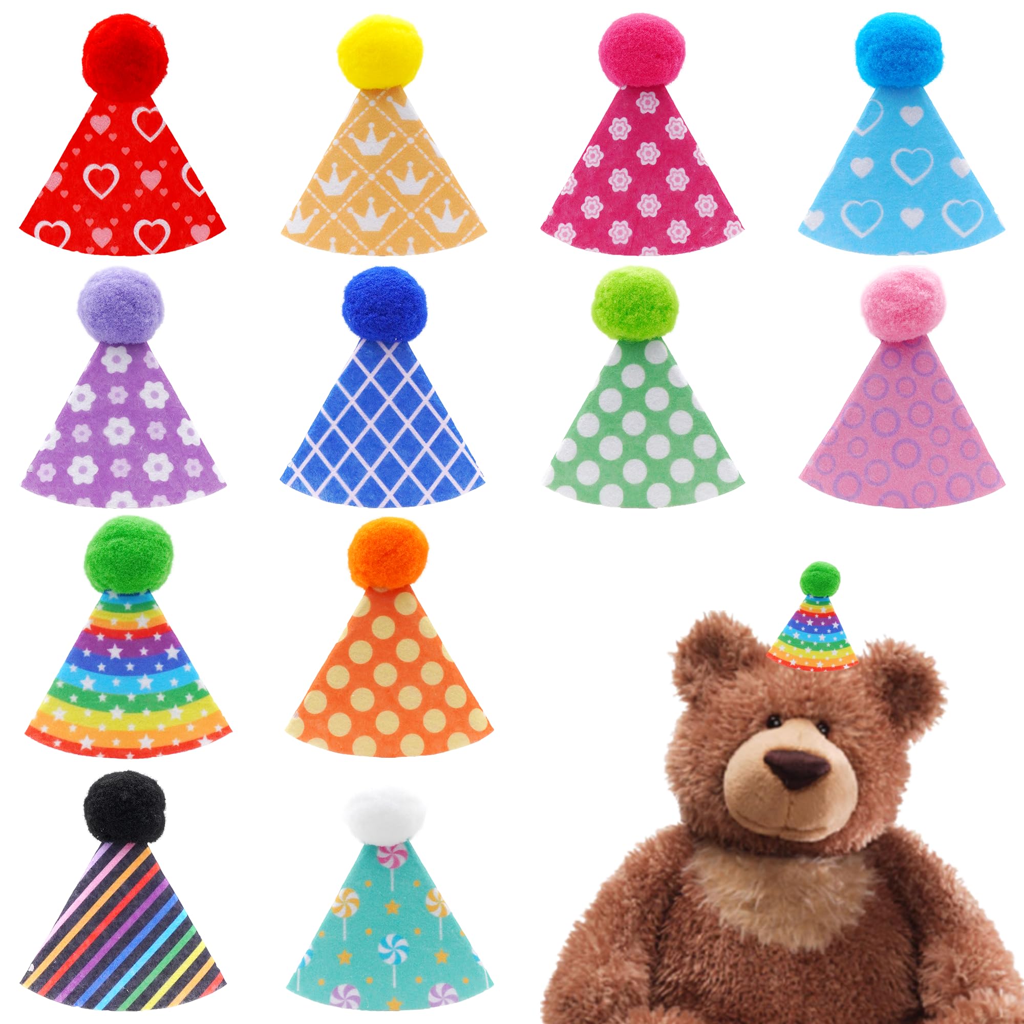 Pai Sence mini party hat set with colorful felt cones and pom poms for kids' plush toys