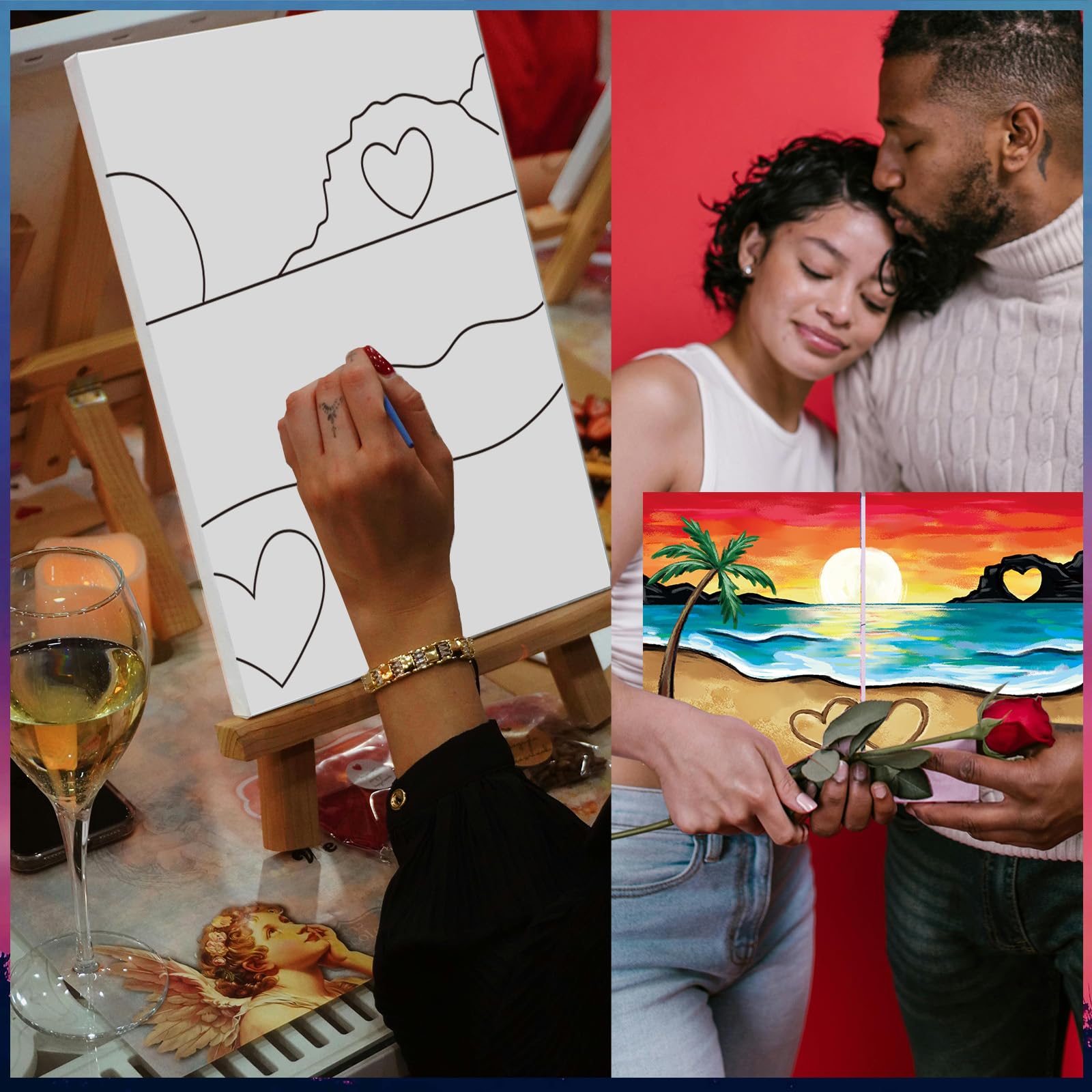 PAILIM easels and aprons included for tidy, comfortable painting at home.