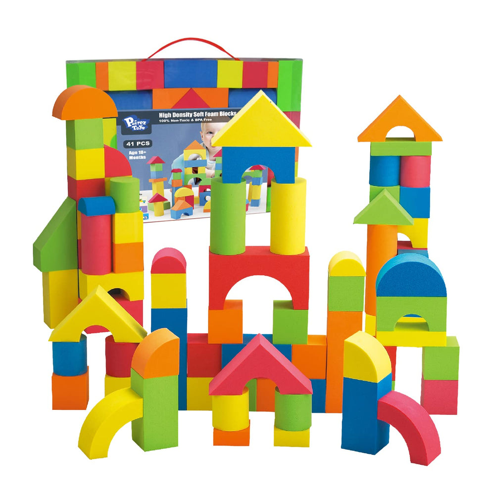 Pairez Toys foam building blocks on the floor for creative assembly.